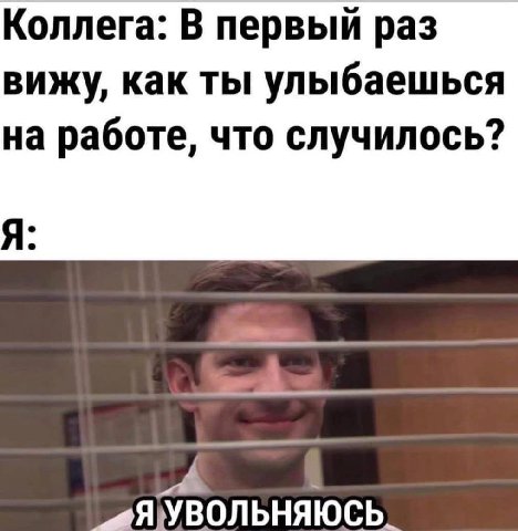 Коллега: В первый раз вижу, как ты улыбаешься на работе, что случилось? Я