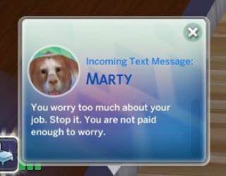 Incoming Text Message: MARTY You worry too much abot job. Stop it. You are not paid enough to worry.