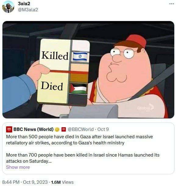 3ala2 @МЗа!а2 ied 4 BBC News (World) 4 More than 500 people have died in Gaza after Israel launched massive retaliatory air strikes, according to Gaza's health ministry More than 700 people have been 