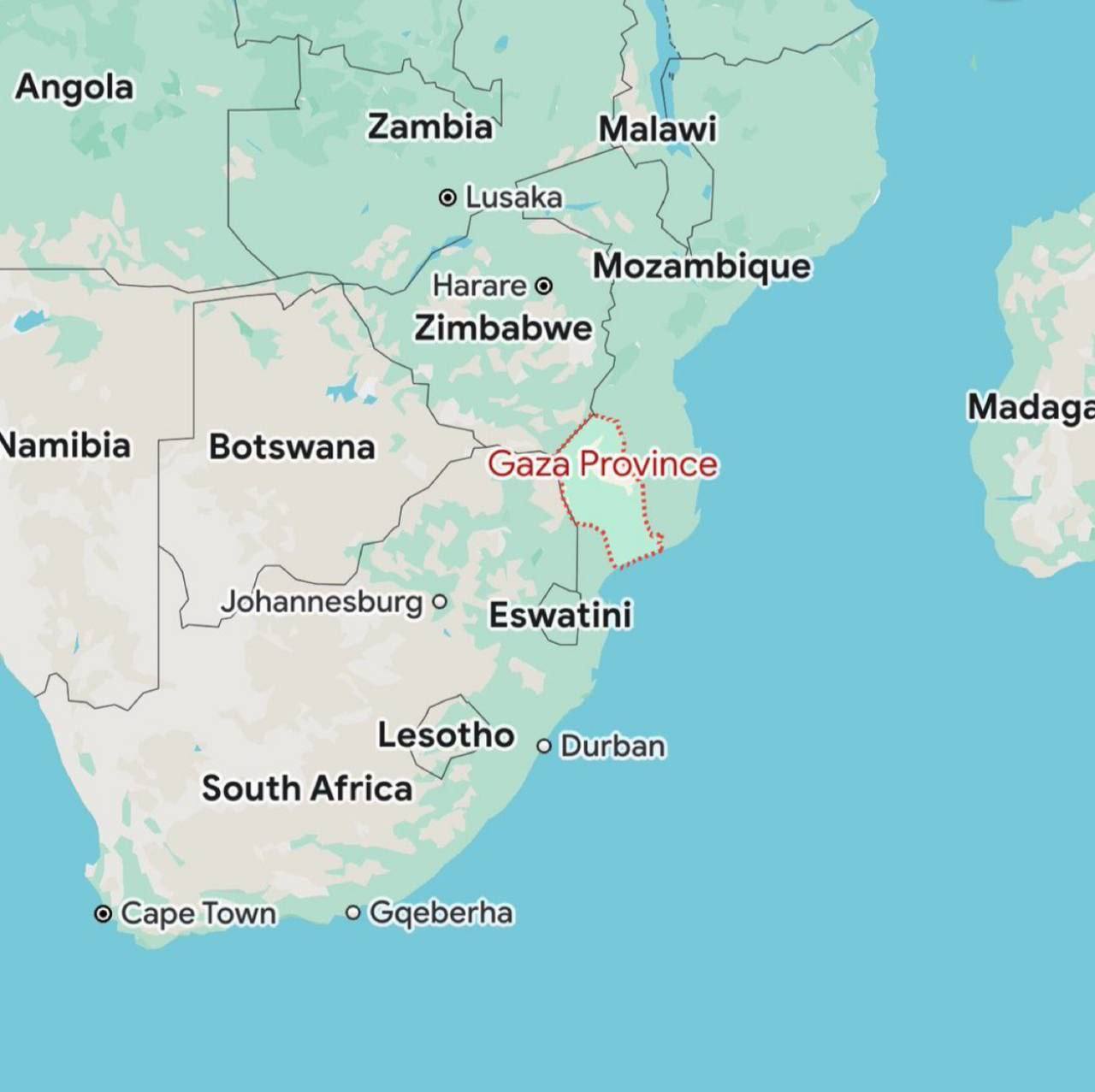 Angola Zambia Malawi 4 Lusaka Harare Zimbabwe Мадада Namibia Botswana Gaza Johannesburg Eswatini о South Africa о Ggeberha Cape Town