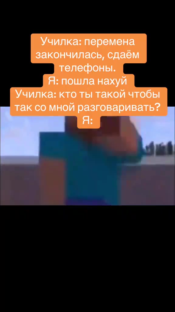 Училка: перемена закончилась, сдаём телефоны. Я: пошла нахуй Училка: кто ты такой чтобы так со мной разговаривать?