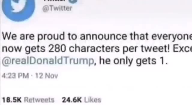 We are proud to announce that everyone now gets 280 characters per tweet! Exc: Donald J. Trump © @realDon Replying to @Twitter
