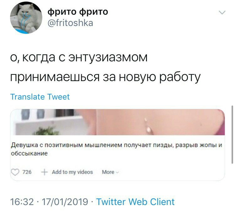 фрито фрито @fritoshka о, когда с энтузиазмом принимаешься за новую работу Translate Tweet Девушка с позитивным мышлением получает пизды, разрыв жопы и обссыкание 726 Add to my videos More 16:32 17/01