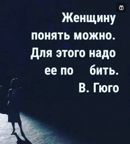 Женщину ПОНЯТЬ МОЖНО. Для этого надо ее по бить. В. Гюго