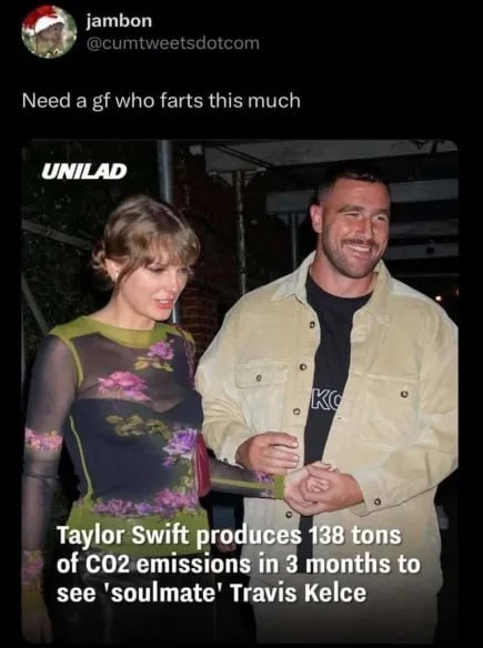 jambon Need а who farts this much UNILAD у, Taylor Swift produces {88 tons of emissions in 3 months to see Travis Kelce