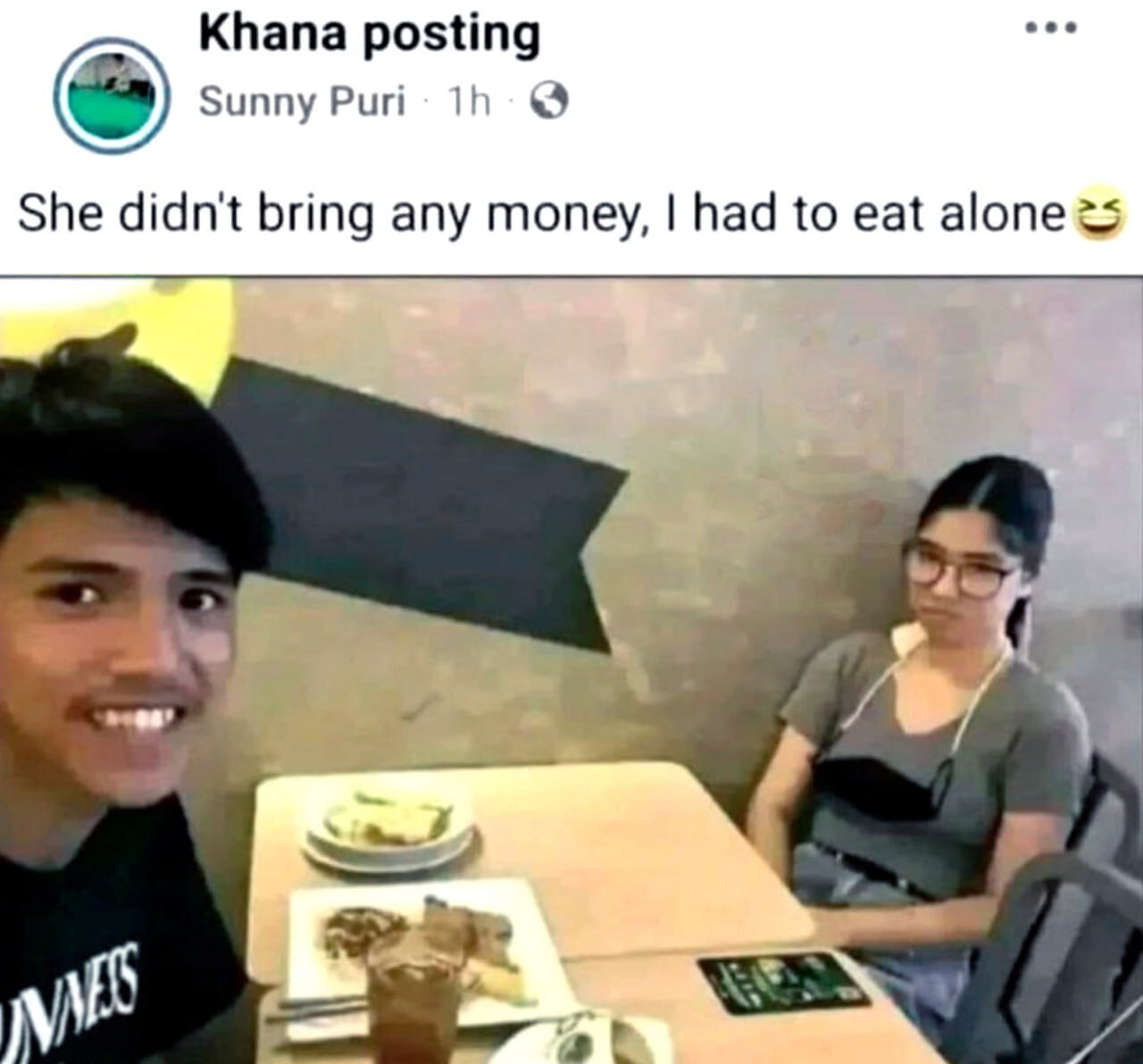 Khana posting Sunny Puri She didn't bring any money, had to eat alone $5