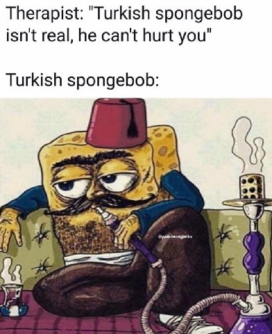 Therapist: "Turkish spongebob isnt real, he cant hurt you Turkish spongebob А. @yamincognito
