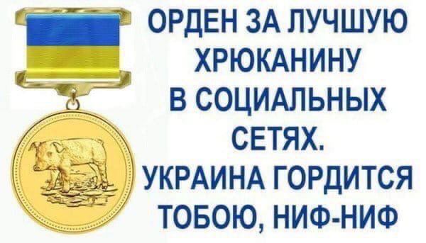 ОРДЕН ЗА ЛУЧШУЮ ХРЮКАНИНУ ВСОЦИАЛЬНЫХ СЕТЯХ. УКРАИНА ГОРДИТСЯ ТОБОЮ, НИФ-НИФ