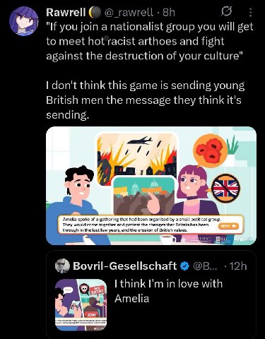 Вамте! гамтеЦ "If you join a nationalist group you will get to meet hot racist arthoes and fight against the destruction of your culture don't think this game is sending young British men the message 