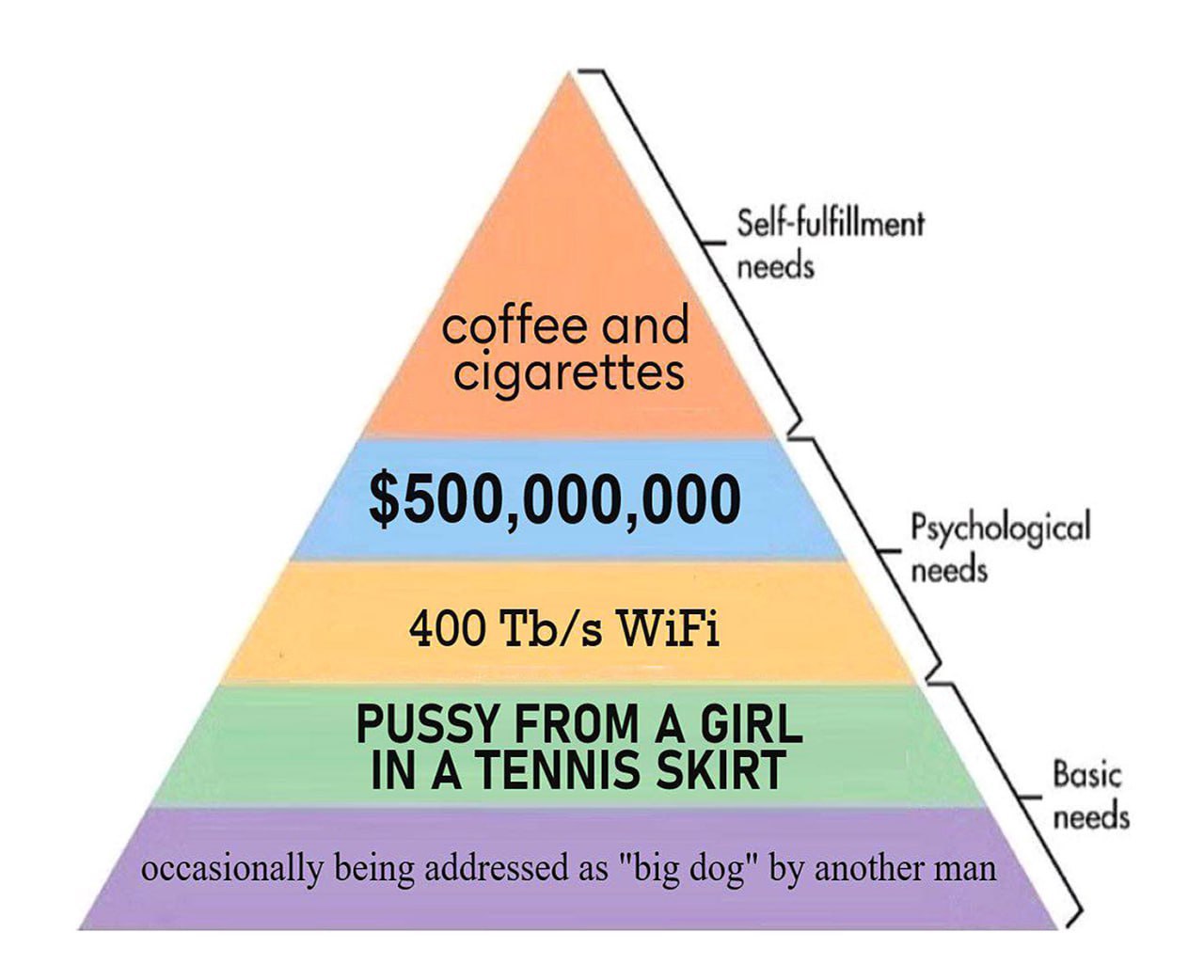 Self-fulfillment needs SIGare $500.000.000 needs Tb/s WiFi PUSSY FROM A GIRL IN A TENNIS SKIRT Basic needs