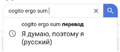 cogito ergo sum| cogito ergo sum перевод поэтому a (русский)