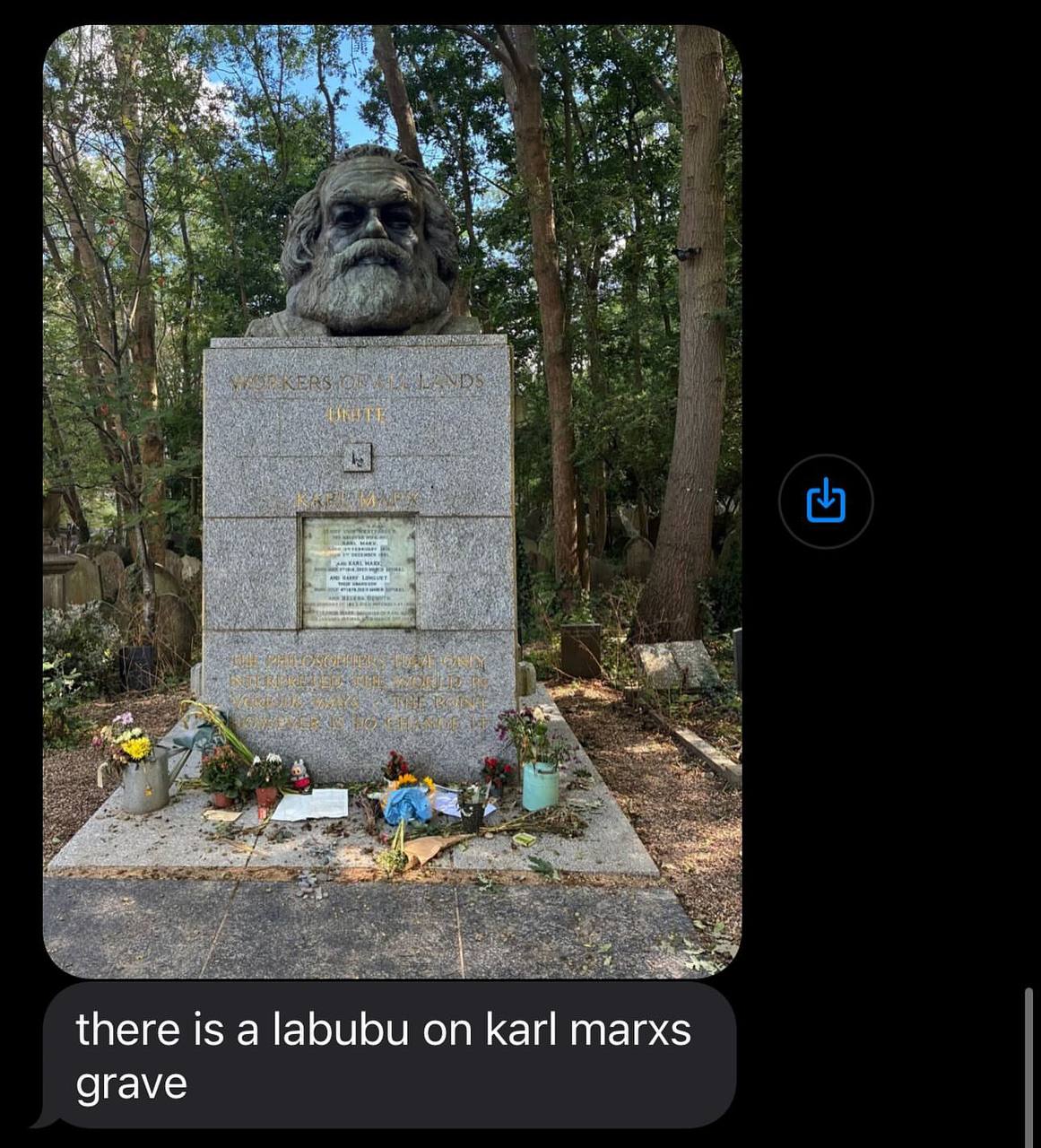 а there is а labubu on karl тагх$ grave