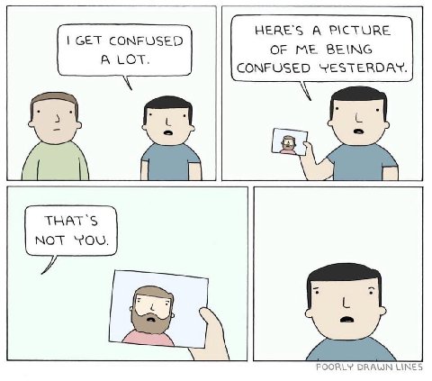 HERE'S А PICTURE GET CONFUSED OF ME BEING A LOT. CONFUSED YESTERDAY. [8 THAT'S NOT YOU. POORLY DRAWN LINES