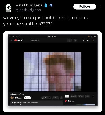 @nathudgens wdym you can just put boxes of color in youtube subtitles????? о ‚во Too subtitles are funny {617 npernena пре 3 године #unny Шортси