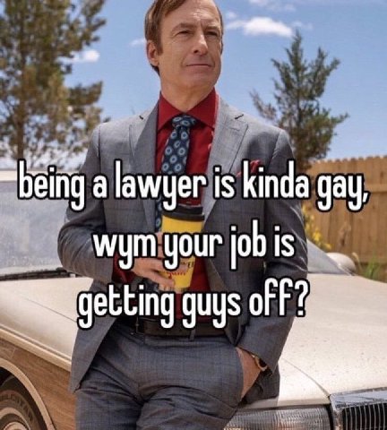 =being а lawyer is kinda gay, wym your jab is getting guys of