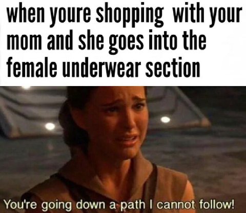 when youre shopping with your mom and she goes into the female underwear section You're going down a-path follow!