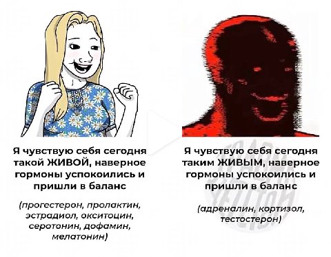 Я чувствую себя сегодня Я чувствую себя сегодня такой ЖИВОЙ, наверное таким ЖИВЫМ, наверное гормоны успокоились и гормоны успокоились и пришли в баланс пришли в баланс (прогестерон, пролактин, (адрена