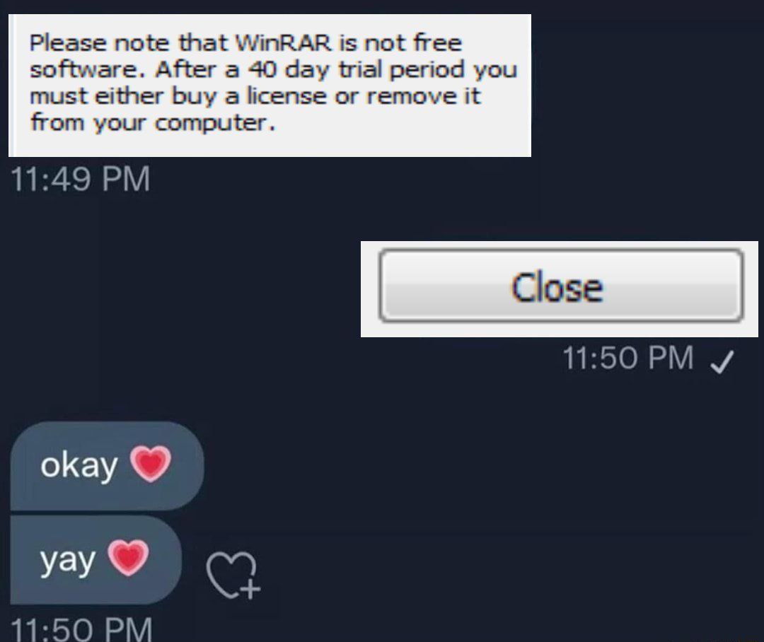 Please note that WinRAR is not free software. After a 40 day trial period you must either buy a license or remove it from your computer. 11:49 Close 11:50 okay yay 11:50