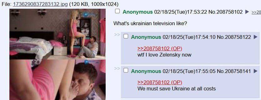 File: 1736290837283132 jpg (120 С] Anonymous 02/18/25(Tue)17:53:22 No.208758102 >>20 What's ukrainian television like? Anonymous 02/18/25(Tue)17:54:10 No.208758122 >>208758102 wif love Zelensky now An