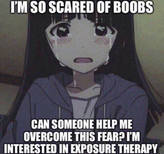 SO SCARED OF BOOBS CAN SOMEONE HELP ME OVERCOME THIS FEAR? INTERESTED IN EXPOSURE THERAPY