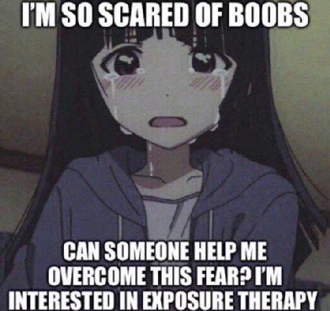 SO SCARED OF BOOBS CAN SOMEONE HELP ME OVERCOME THIS FEAR? INTERESTED IN EXPOSURE THERAPY