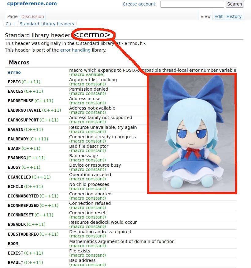 cppreference.com Create account Search Раде Discussion View Edit History Standard Library headers Standard library header <сетпо>“% This header was originally in the С standard <errno.h>. This header 