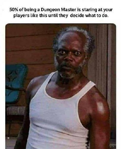 50% of being a Dungeon Master is staring at your players like this until they decide what to К