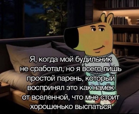 Я, когда мой будильник не сработал, но я всего лишь простой парень, который воспринял это как намек от вселенной, что мне стоит хорошенько выспаться