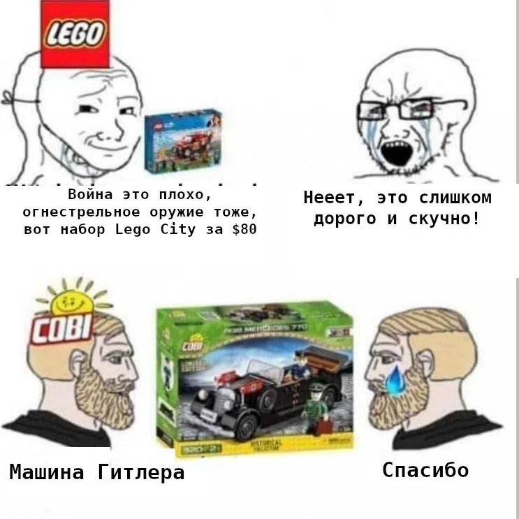 Война это плохо, ЭТО СЛИШКОМ Нееет, огнестрельное оружие тоже, дорого и скучно! вот набор Lego City за $80 5; 222 не SSN Машина Гитлера Спасибо