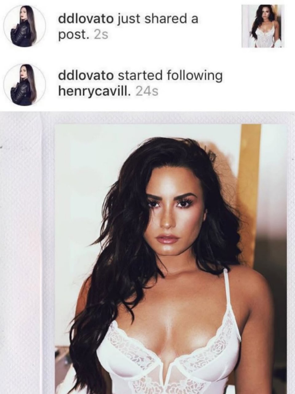ddlovato just shared а post. ddlovato started following henrycavill.