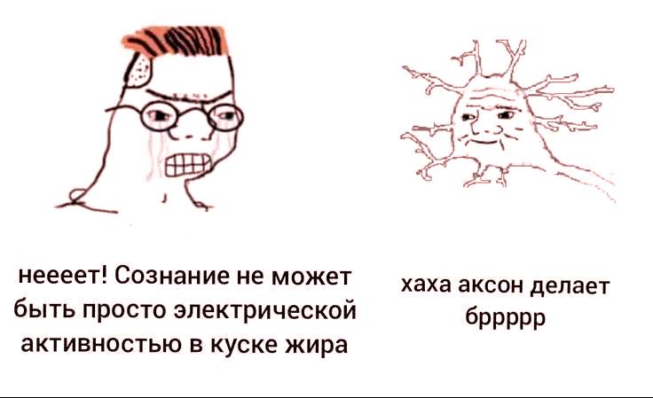 неееет! Сознание не может хаха аксон делает быть просто электрической бррррр активностью в куске жира
