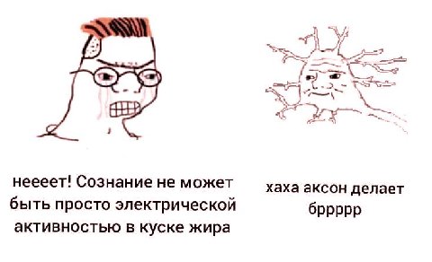 неееет! Сознание не может хаха аксон делает быть просто электрической бррррр активностью в куске жира