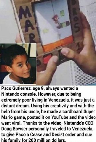 Paco Gutierrez, age 9, always wanted a Nintendo console. However, due to being extremely poor living in Venezuela, it was just a distant dream. Using his creativity and with the help from his uncle, h