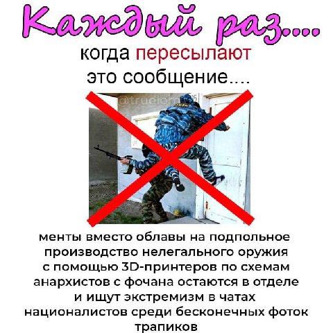 И GUA когда пересылают это сообщение.... orm а 4 4 менты вместо облавы подпольное производство нелегального оружия с помощью по схемам анархистов с фочана остаются в отделе и ищут экстремизм в чатах н