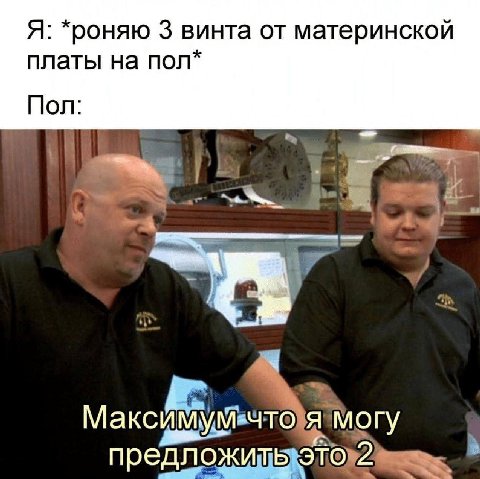 Я: *роняю 3 винта от материнской платы на пол* Пол: Могу предложи