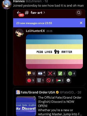 nes Joined yesterday to see how bad К is and man fan-art 23 new messages since 23:55 PEDO LIVES MATTER о 4 У 2 4 5 1 2 2 Fate/Grand Order USA The Official Fate/Grand Order (English) Discord is NOW sta