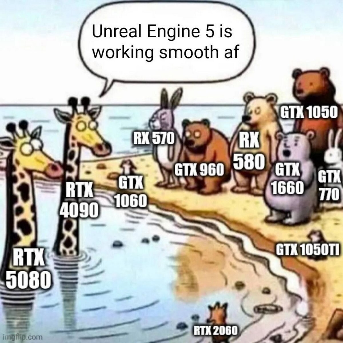Unreal Engine 5 is working smooth ‘GTX 1050 980 1060 по 4090