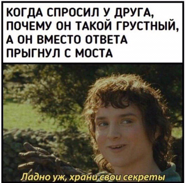 КОГДА СПРОСИЛ У ДРУГА, ПОЧЕМУ ОН ТАКОЙ ГРУСТНЫЙ, А ОН ВМЕСТО ОТВЕТА ПРЫГНУЛ С МОСТА 4 Ладно секреты