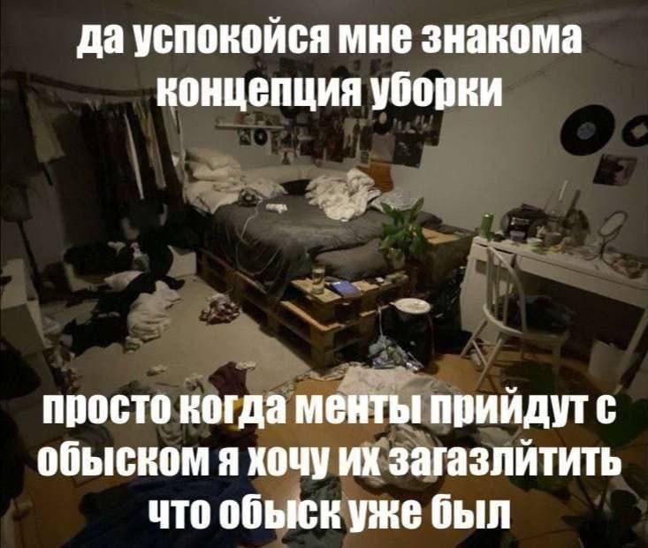 да успокойся мне знакома концепция уборки просто когда менты прийдутс обыском я хочу ихзагазлйтить что обыскуже был