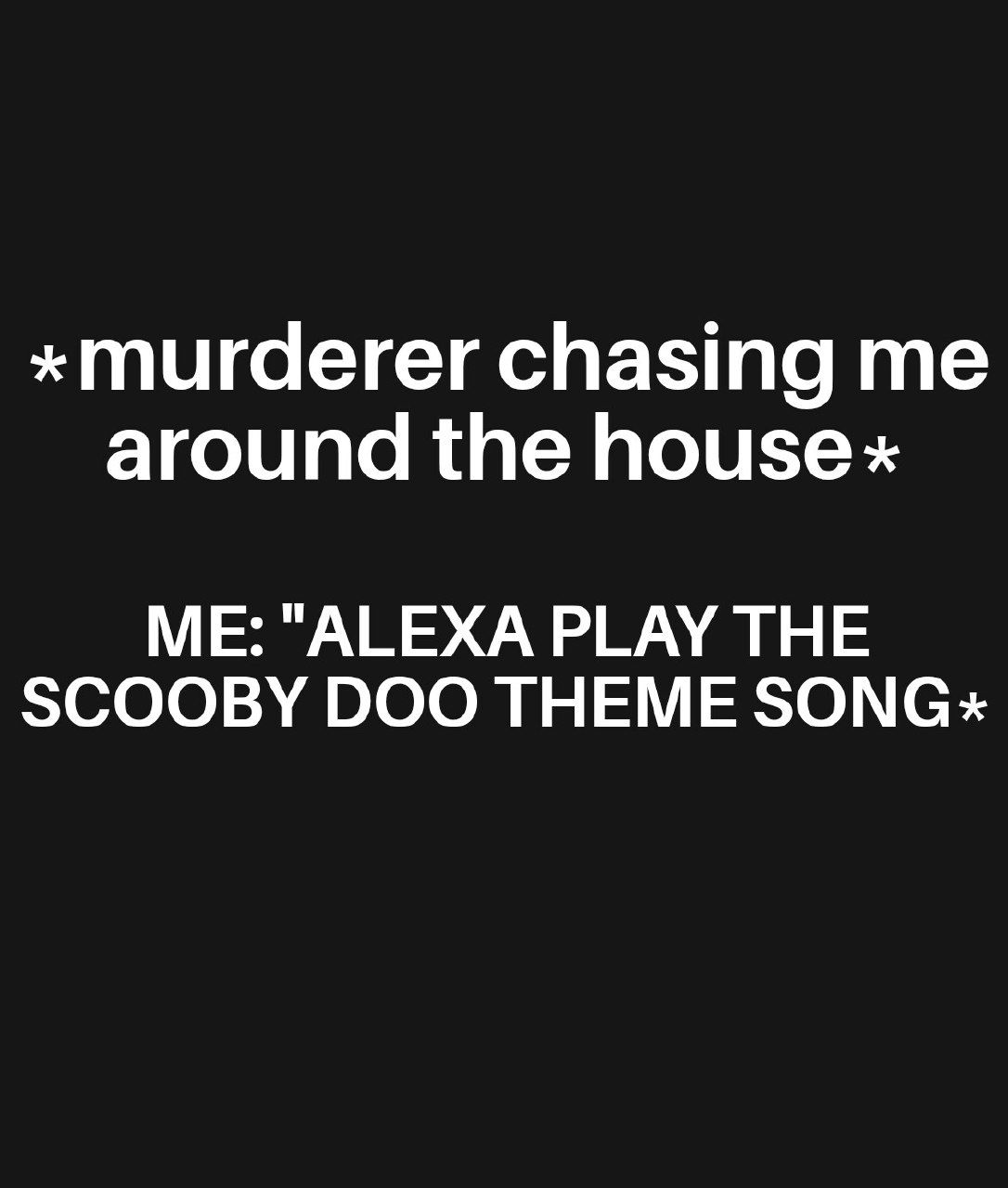 *murderer chasing around the Поизех ME: "ALEXA PLAY THE SCOOBY DOO THEME SONG«