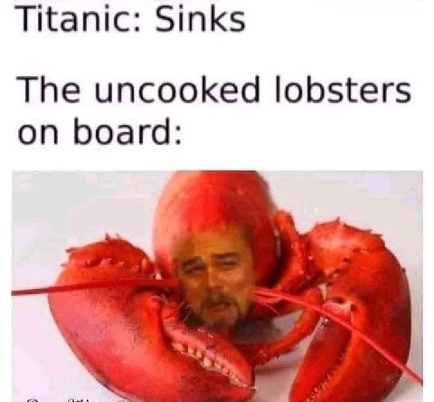 Titanic: Sinks The uncooked lobsters on board