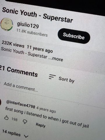 Sonic Youth 910129 Views 11 years ago Sonic Youth Supersta, Comments Son 4 Years ago first SOng to When out OF jai 198 Веру 14
