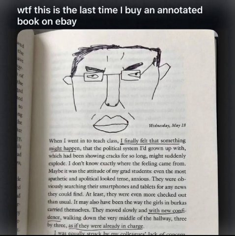 wtf this is the last time buy an annotated book on ebay Wednesday, May 18 When I went in to teach class, I finally felt that something might happen, that the political system grown up with, which had 