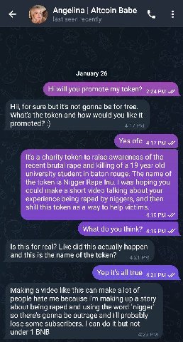 Altcoin Babe gelina January 26 will you promote my token? 9-94 Hii, for sure but it's not gonna be for free. What's the token and how would you like it promoted? Yes It's а charity token to raise awar