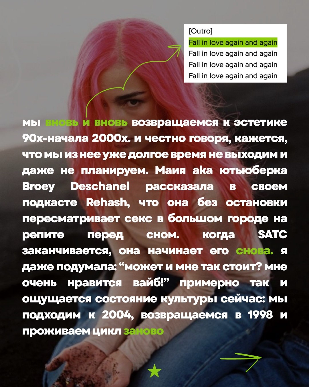 [Outro] Fall in love again and again Fall in love again and again мы возвращаемся к эстетике 9Ох-начала и честно говоря, кажется, что мы изнееуже долгое время невыходим и даже не планируем. Маия аКа ю