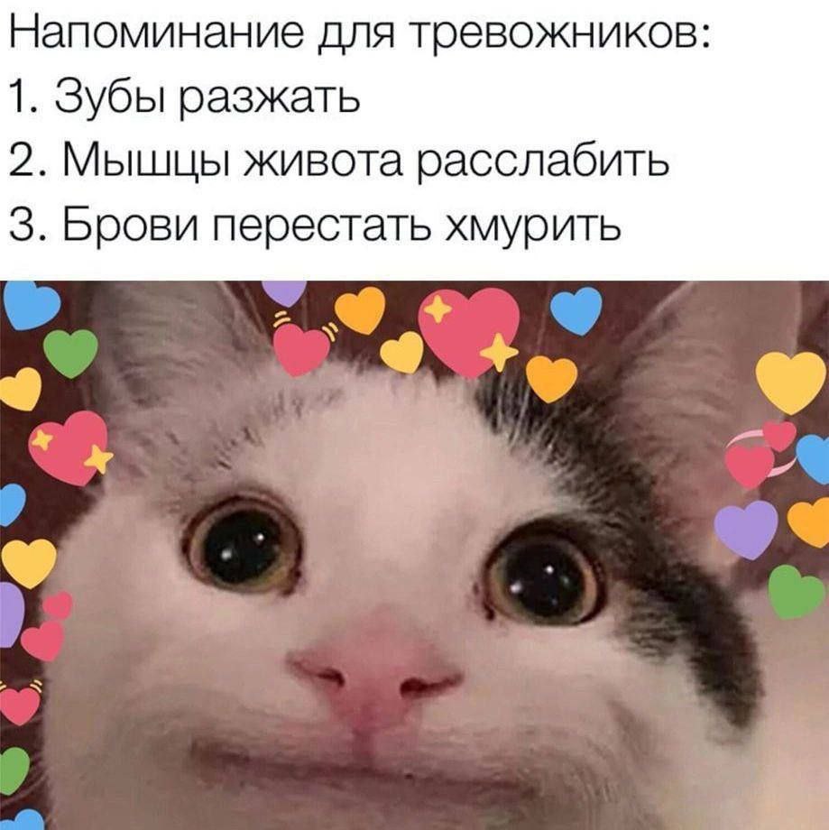 Напоминание для тревожников 1. Зубы разжать 2. Мышцы живота расслабить 3. Брови перестать хмурить