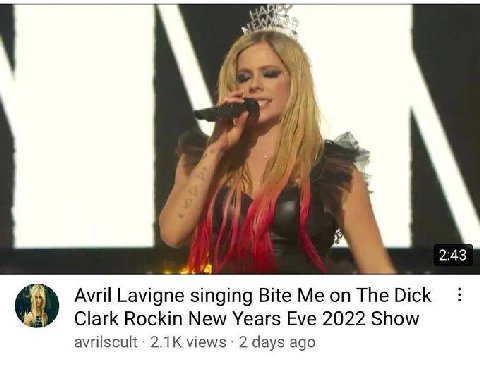 2:43 Avril Lavigne singing Bite Me on The Clark Rockin New Years Eve 2022 Show avrilscult views 2 days ago