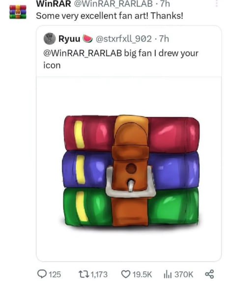 WinRAR Some very excellent fan art! Thanks! Ryuu @WinRAR_RARLAB big fan drew your icon 125 {31173