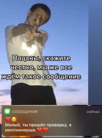 Шацаны скажите СООБЩЕНИЯ сейчас on Милый, ты прошёл проверку, я миллионерша.
