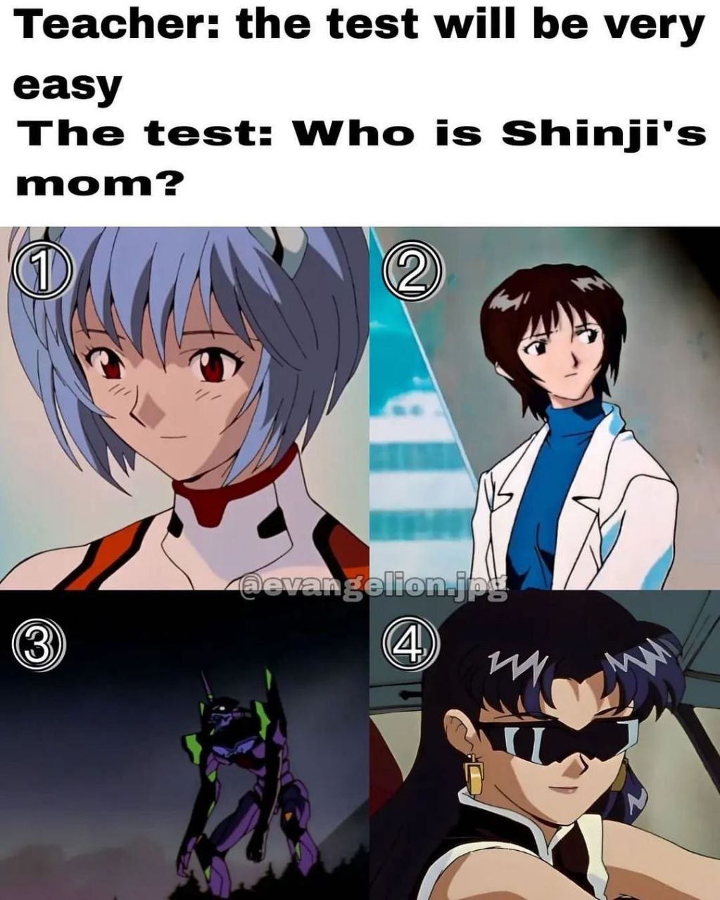 Teacher: the test will be very easy The test: Who is Shinji's